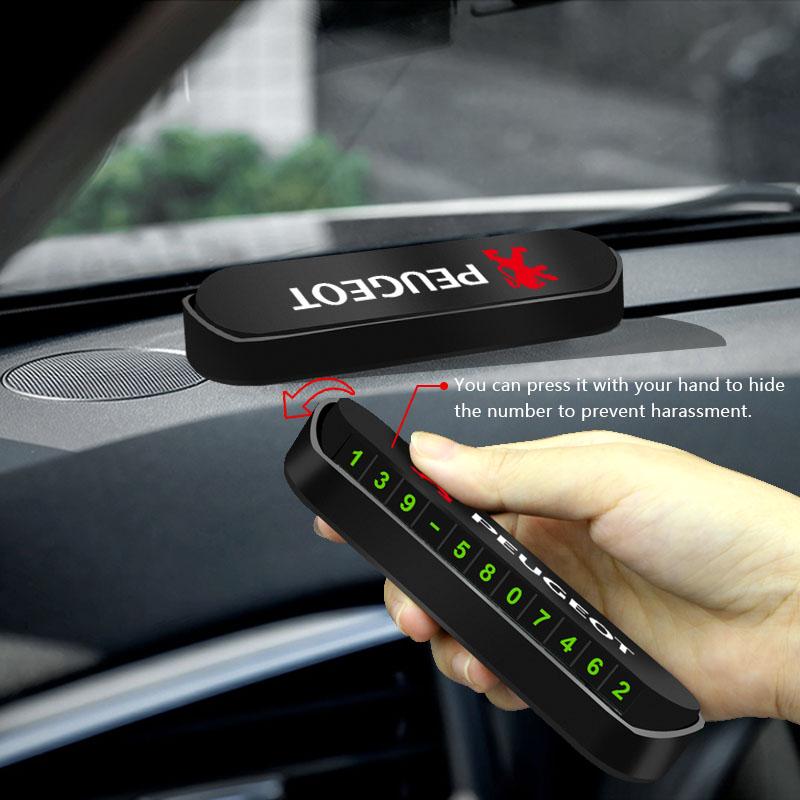 1Pcs Car Temporary Parking Card Sticker Phone Number Card Plate For Peugeot 308 408 508 RCZ 208 3008 2008 206 207 108 406 407 408 206 207 208 306 307