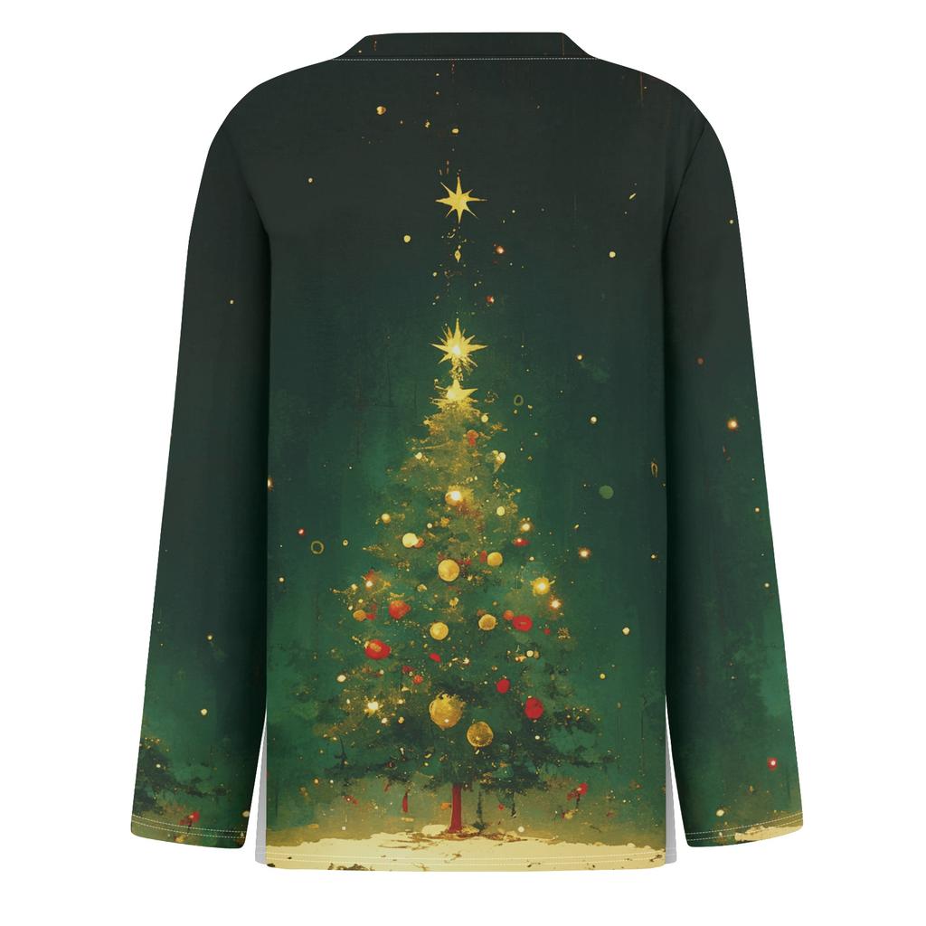 Dame Mote Casual Slitt Kant Rund Hals Langermet Løs Trykket T-skjorte Topp