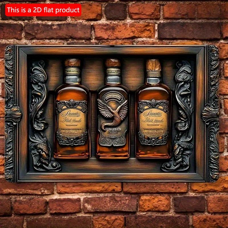 

2d Flat 30*20cm, Whiskey Wooden Decorative Plaque Sign, Square Floral Emblem, Boho Style, for Home, Kitchen, Garden, Bedroom, Bar. 30*20cm