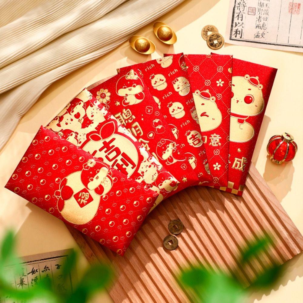 6pcs Blessing Chinese New Year Red Envelopes Traditional Money Packet Wedding Birthday