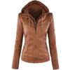 Giacca da Moto da Donna Monocolore Manica Lunga Cappotto con Cerniera Inverno Slim Giacca in Pelle PU Morbida Giacca Donna