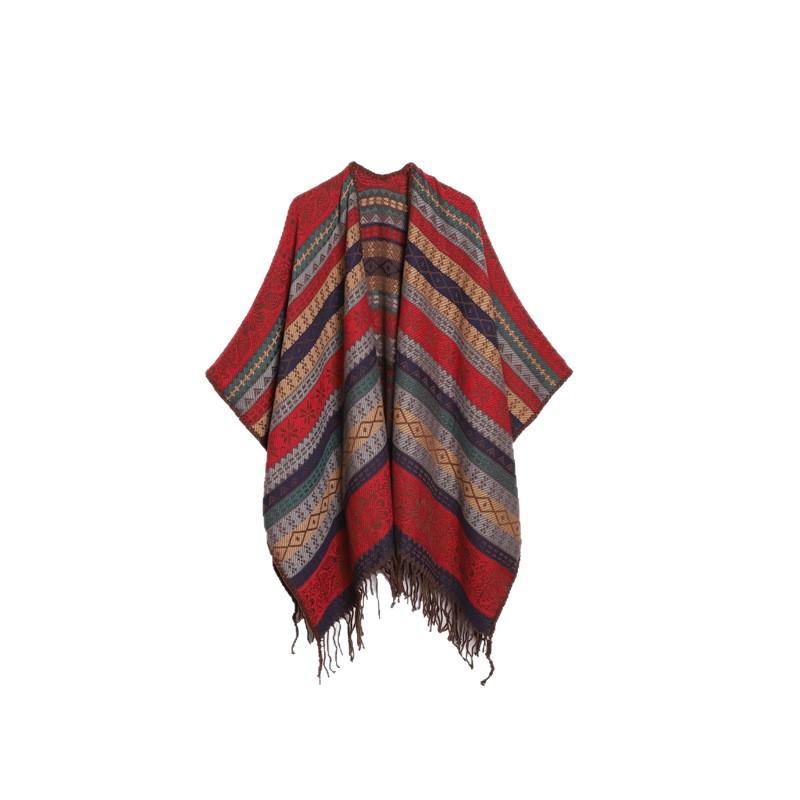 Ethnic Striped Cape: TikTok Trending Versatile Travel Shawl from Tibet & Yunnan - Warm & Stylish