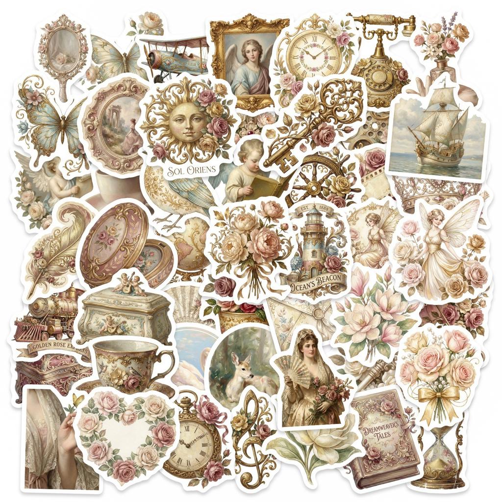50 Retro Romantic Stickers Literary Fresh And Simple Stickers Diy Mobile Phone Computer Water Cup Decoration Waterproof