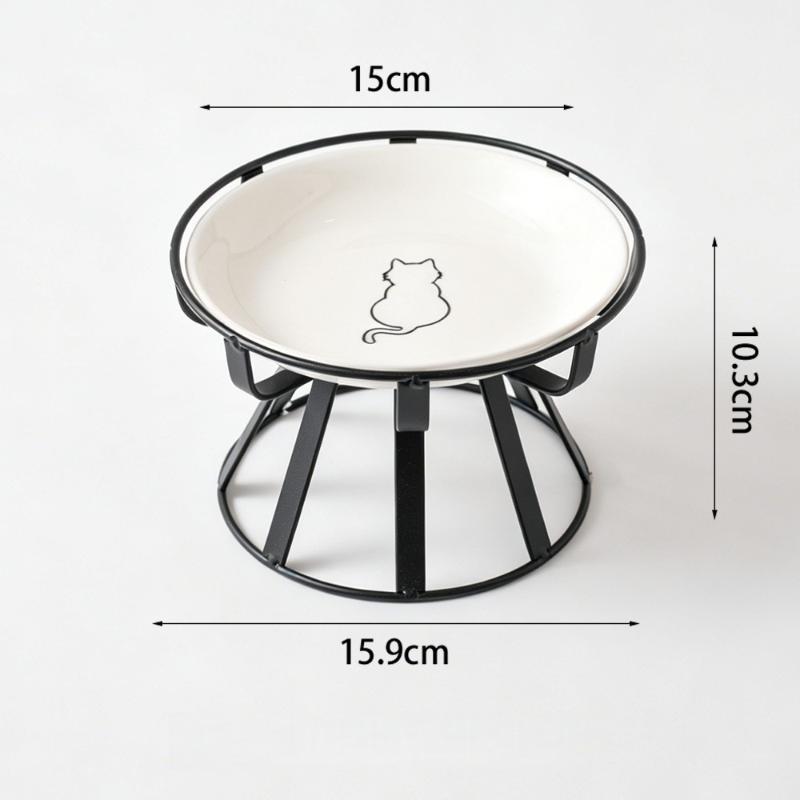 Ceramic Pet Food Bowl with Elevated Stand for Cats Dogs Stable Feeding 1/2Pcs Option