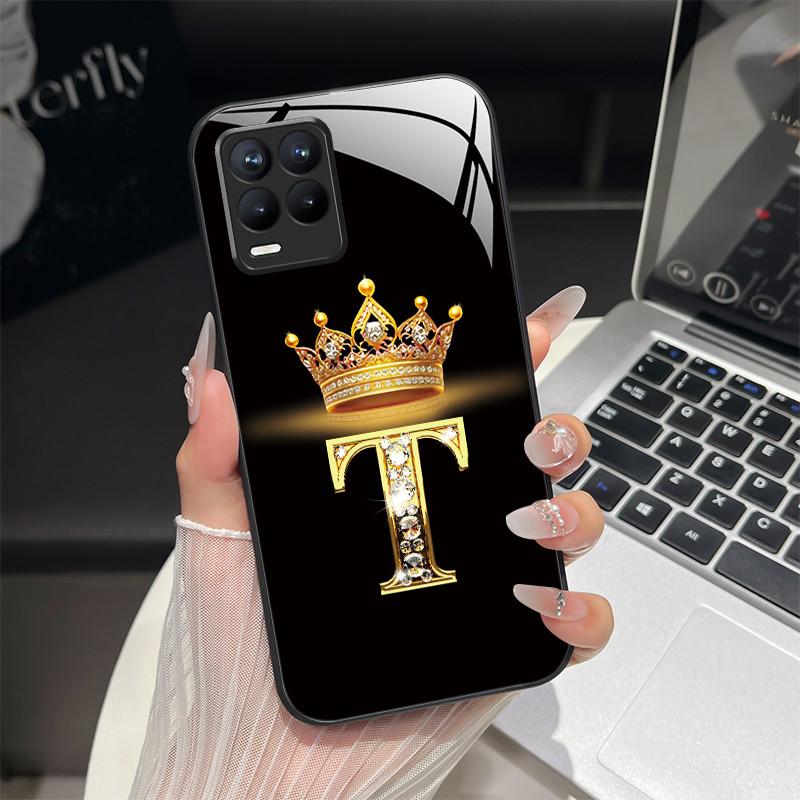 For Realme 8 Case Fashion Letters Hard Tempered Glass Back Cover For Realme 8 Pro 8i Realme8 4G RMX3085 Phone Case Luxury Coque