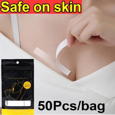 50 peças de fita adesiva antiderrapante invisível segura para o corpo, vestido, pano, fitas dupla-face, adesivo para pele, sutiã, tira segura, fita transparente para lingerie