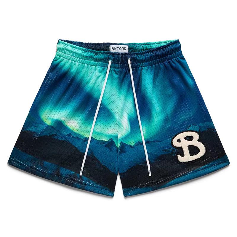 Aurora Wind Herren Mesh-Sportshorts Schnelltrocknend - Lässig für Radfahren, Laufen, Basketball (Sommer). Large blue