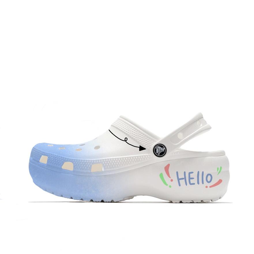 

Crocs Classic Platform Clog Hello Lanya Beach Girl Campus Style EVA Hole Shoes Unisex White and Blue 34-35