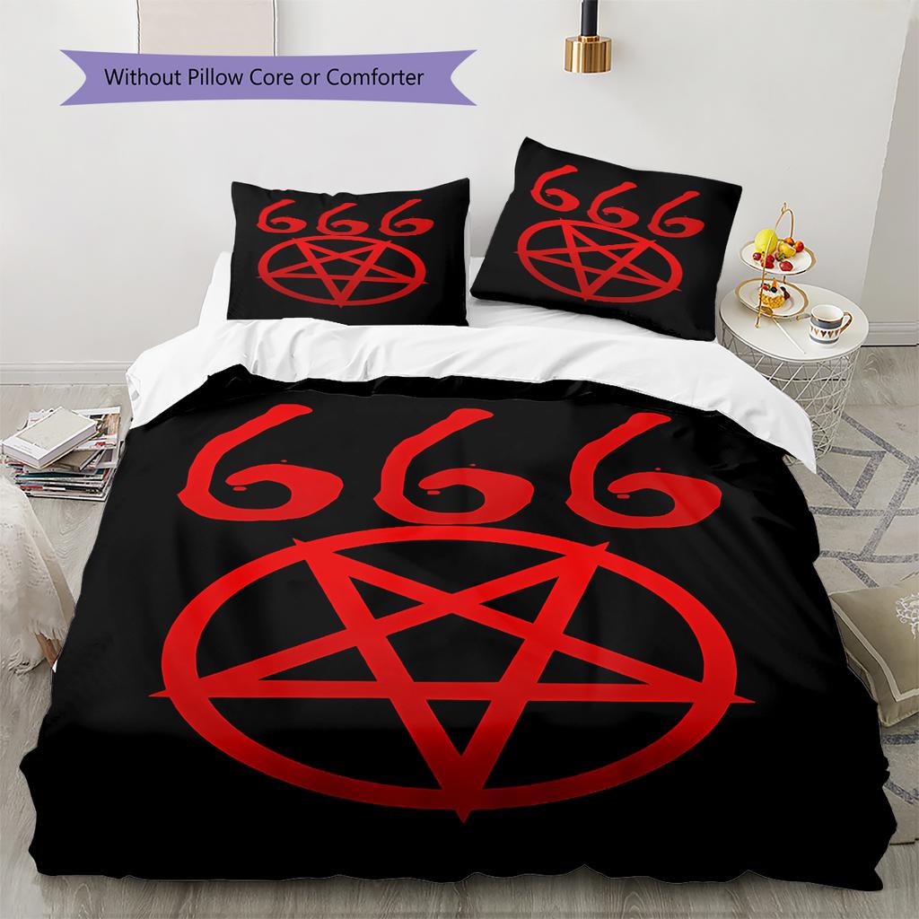 Satan Symbol Pattern Bedding,Quilt Set Quilt Cover Pillowcase Home Birthday Gift (1 * Duvet Cover + 2 * Pillowcase, Without Core)