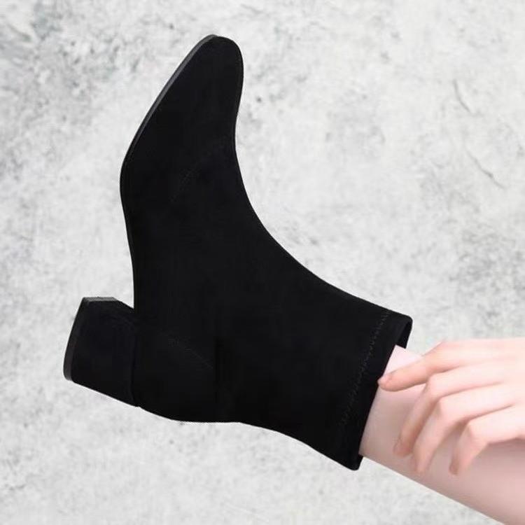 Square Martin Boots Skinny Boots 2025 Spring and Autumn New Versatile Suede Ankle Boots Socks Boots High Heel French Short Boots