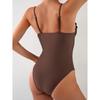 Dark Brown Push Up Solid Swimwear Sexy One Piece Swimsuit Women Ruffled Edge Slim Bathing Suit Slim Swimming Wear Bodysuit