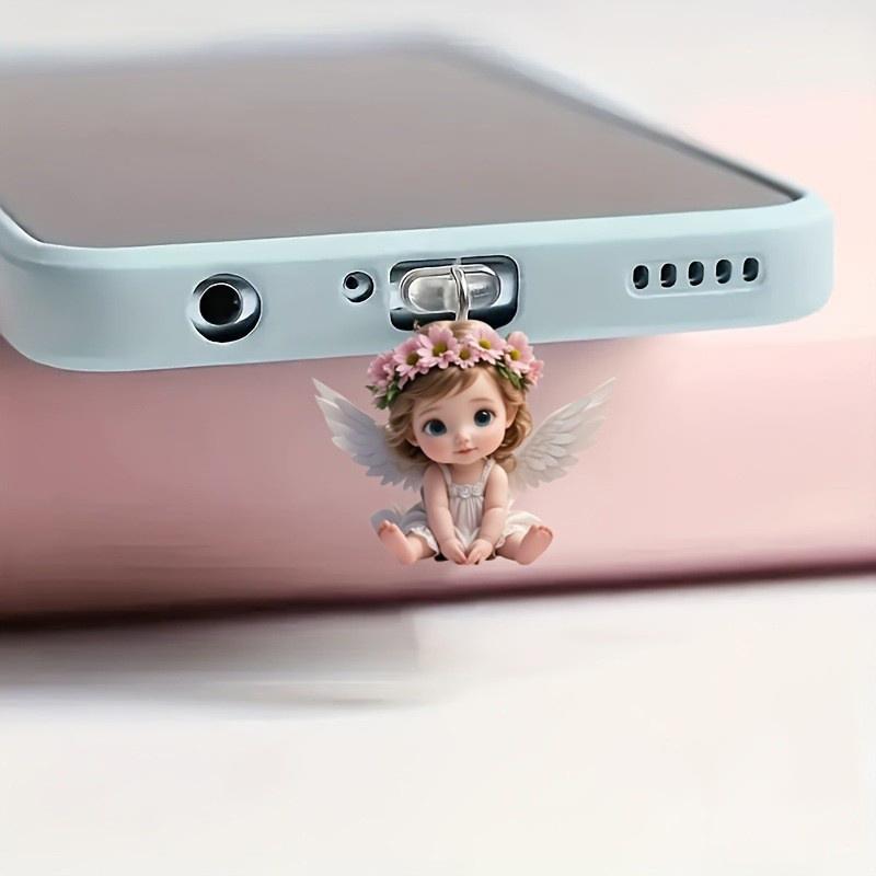 1 stk. For telefon grensesnitt støvplugg hengende dekorasjon 2D flat akryl engel fe katt telefon støvplugg dekorativt tilbehør