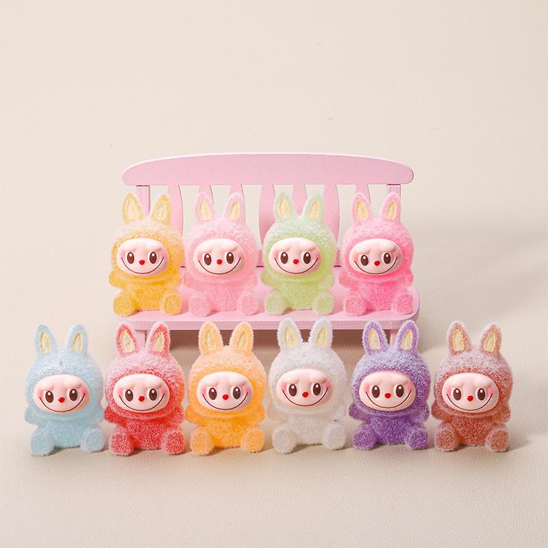 2Pcs Mini Luminous Flocking Labubu Figurines Mini Doll Resin Crafts Diy Kid Bedroom Ornament Home Desktop Decoration Acessories