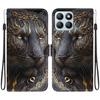Handmade PU Leather Flip Case for Honor X8b Anti-Slip Shockproof Cover with Wrist Strap & Heart/Rose Cat Designs