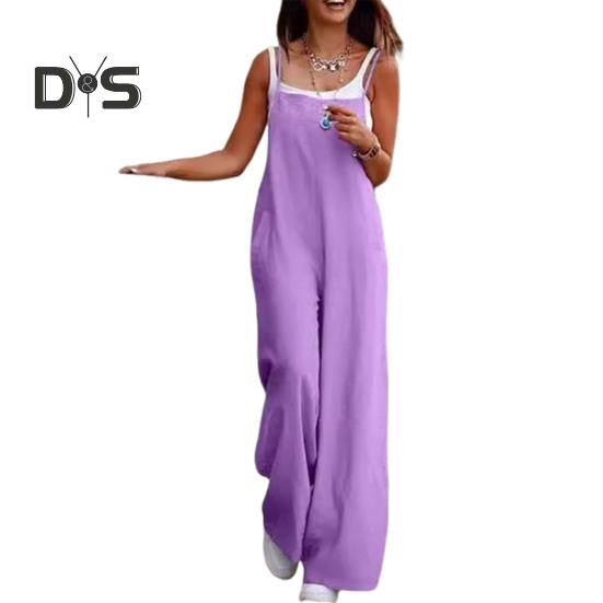 

Женский комбинезон без воротника, на тонких бретельках, без спинки, без рукавов, свободный, широкий, полная длина, комбинезон, повседневная одежда L фиолетовый