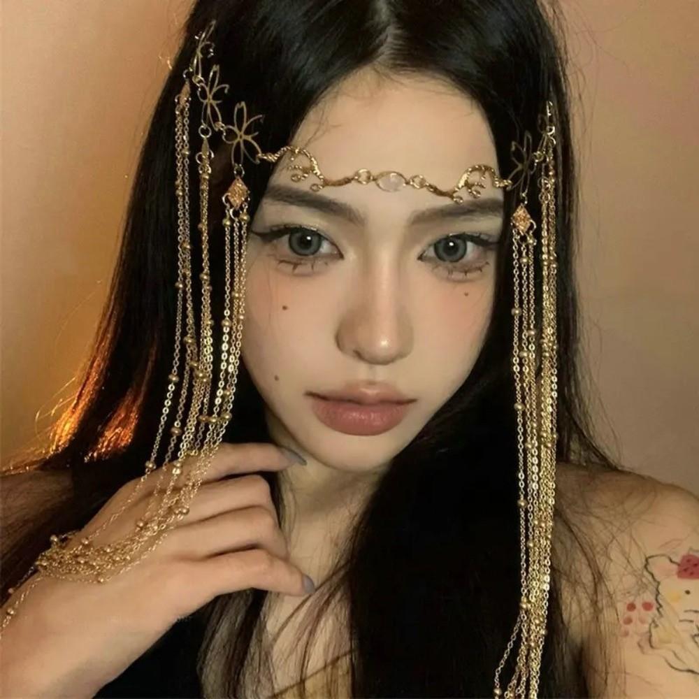 Retro Crystal Headpiece Long Tassel Fringe Hair Accessories Forehead Chain  Forehead Decoration