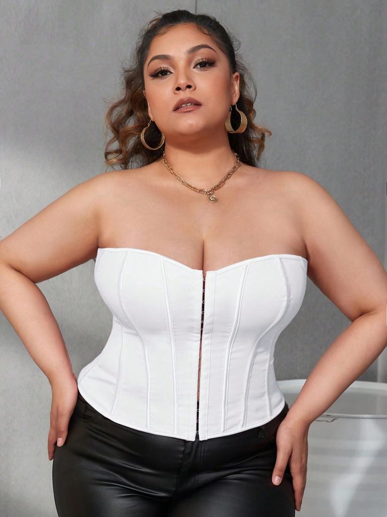 Rose Beauty A  Plus Hook And Eye Front Lace Up Open Back Overbust Corset Bustier Body Shaper Clubwear Crop Tube Top