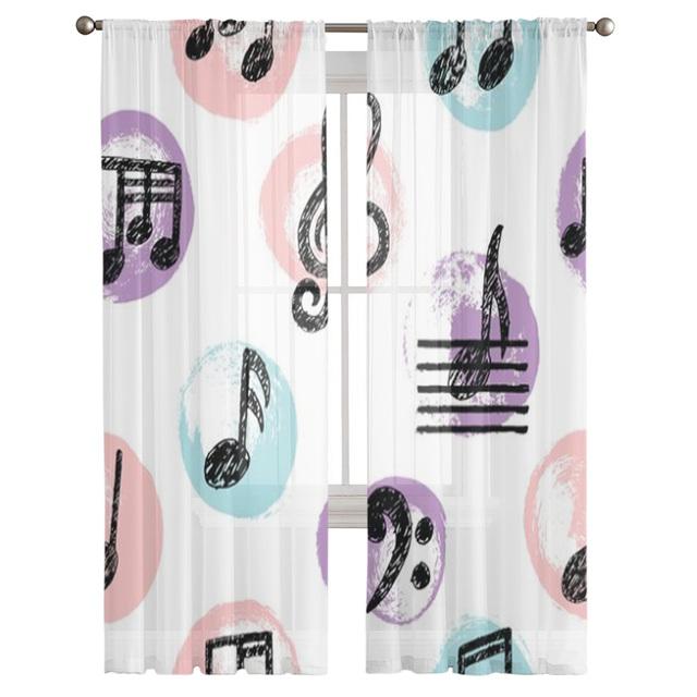 Cat Musical Note Stave Tulle Curtains For Living Room Bedroom Decor Chiffon Sheer Voile Kitchen Window Curtain