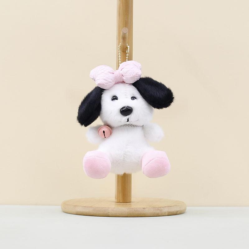 Cute Cartoon Style Plush Dog Keyring With Bowknot For Bags And Backpacks In Various Colors