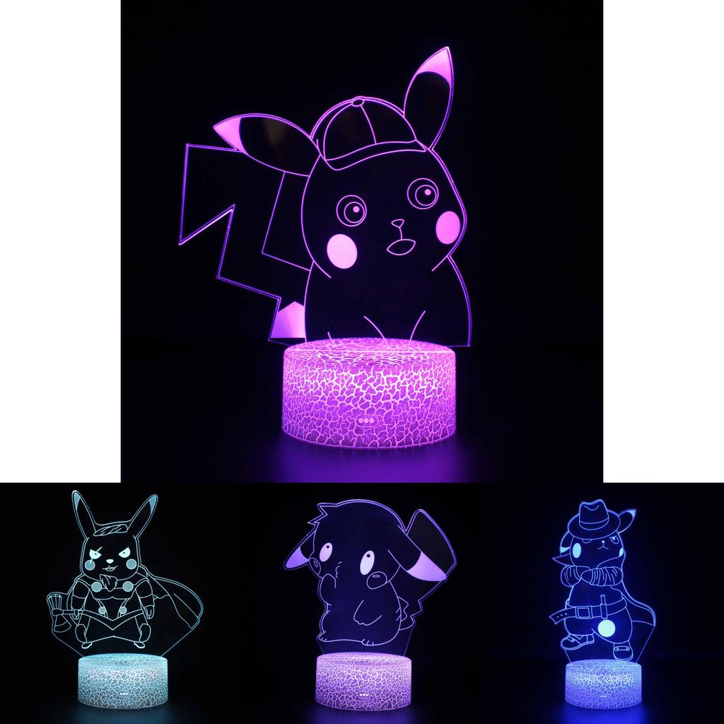 Creative 3d Pikachu Night Light Cute Table Lamp Colorful Atmosphere Lamp Gift Idea