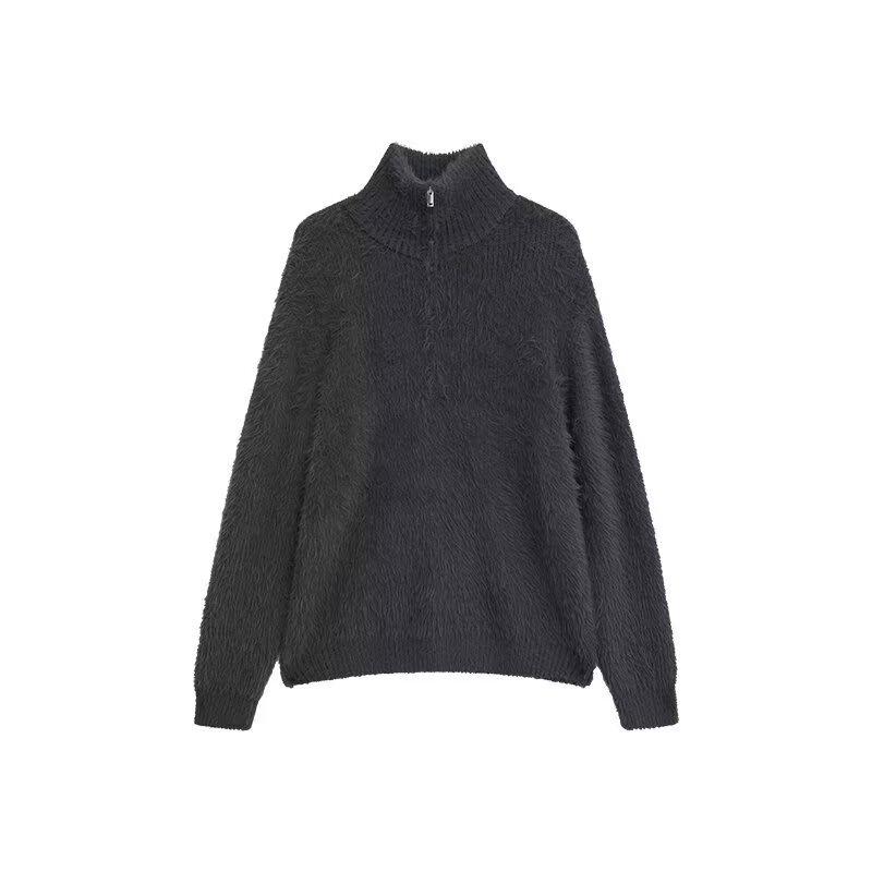 Niche Men s High-Neck Half-Zip Mink Velvet Sweater - Trendy Hong Kong Style Knitwear L