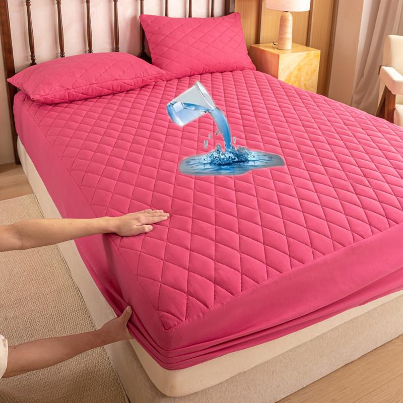 Waterproof Mattress Protector, Thick Quilted Solid Color Bed Cover with Deep Pocket,Warm Breathable Bedding for Bedroom Room Hotel, Without Pillowcase