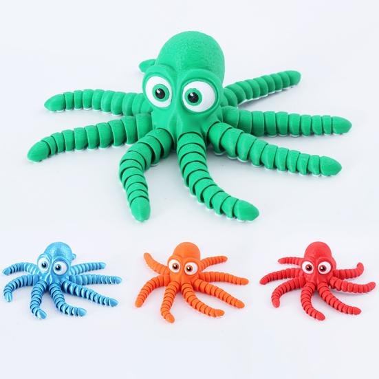 3D Printed Octopus Figurine Movable Joints Big Eyes Octopus Figure Articulated Sea Animal Model Fidget Toy Home Office Desktop Decoration Ornament