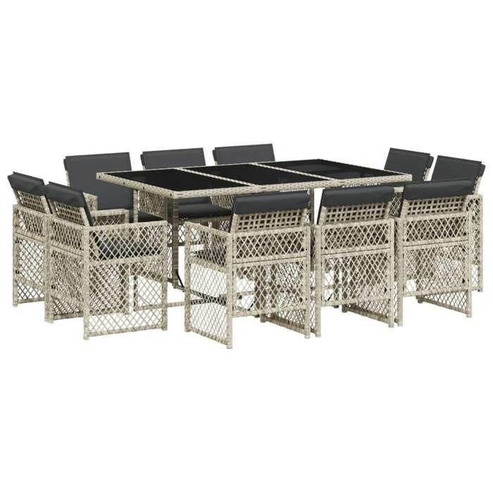 VidaXL Ensemble à manger de jardin 11pcs avec coussins gris poly rotin, ensemble de salle à manger d'extérieur, meuble de 3210851