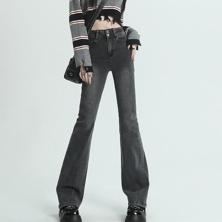 

Цементні Сірі Джинси Кльош з Еластичною Талією з Високою Посадкою для Жінок - Петі Слім Фіт, Весна/Осінь 2024 Medium