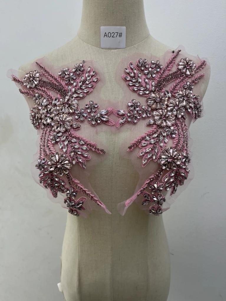 3D Blumige Strass-Applikation Perlenstickerei Zubehör Rose Fransen Miederbesatz Kristall Aufnähen Perlen Strass Rose Applikation