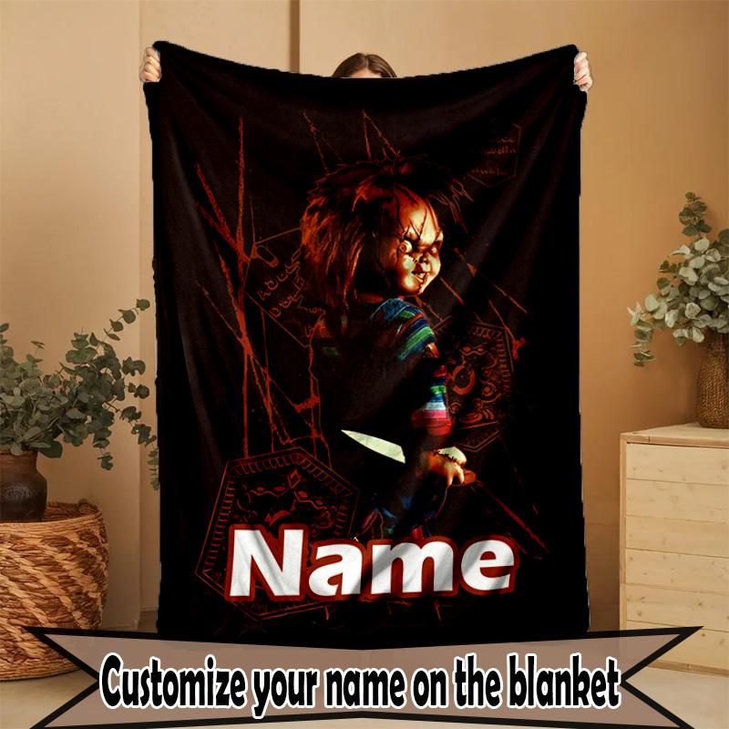 Custom Name Personalized Bride of Chucky Print Blanket, Home Decor, Bedroom, Sofa, Camping, Couch, Gifts for Birthday Christmas