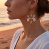 Tropical Fresh Drop Earrings For Women Starfish Shell Crystal Tassel Gold Tone Summer Beach Jewelry