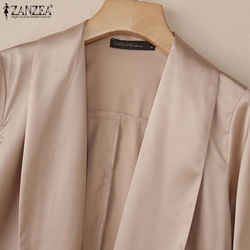 ZANZEA Women Casual Shawl Collar Loose 3/4 Sleeve Thin Cardigan Blouse