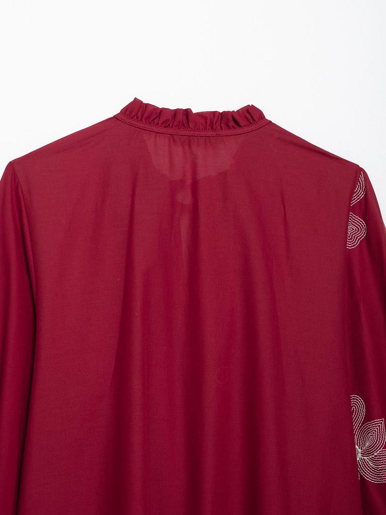 TAO P&ZA Women's Floral Embroidery Lace Trim Tie-Neck Shirt - Summer Style 3564066