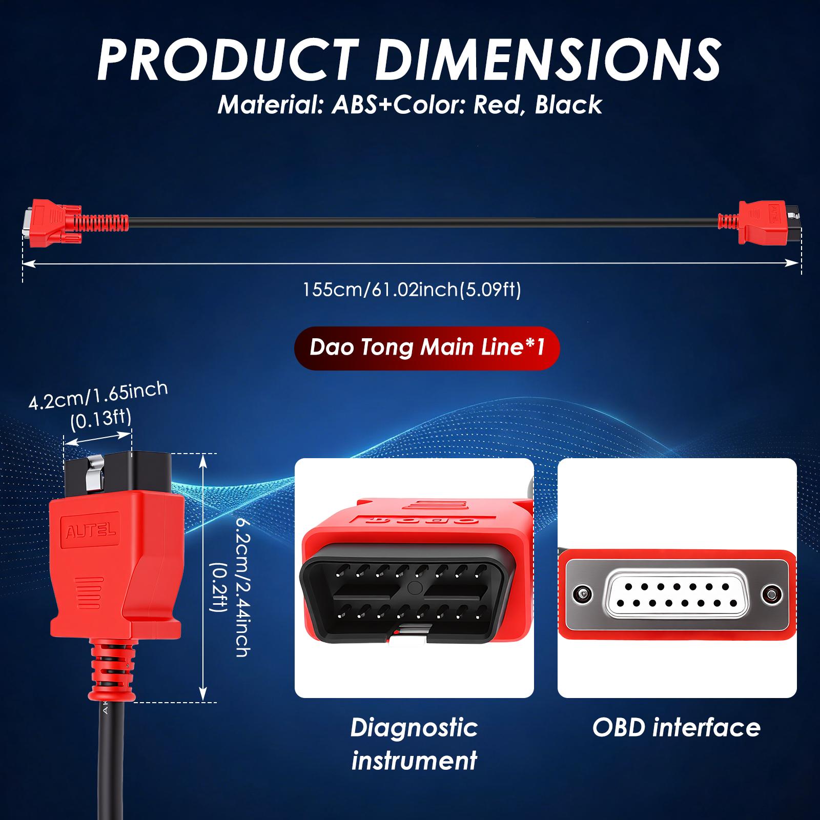 

16 Pin OBD2 Main Test Cable 155cm Long Wired Anti-Interference Diagnostic Extension Cord for MK808 MX808 MP808 DS708 MS905 IM508