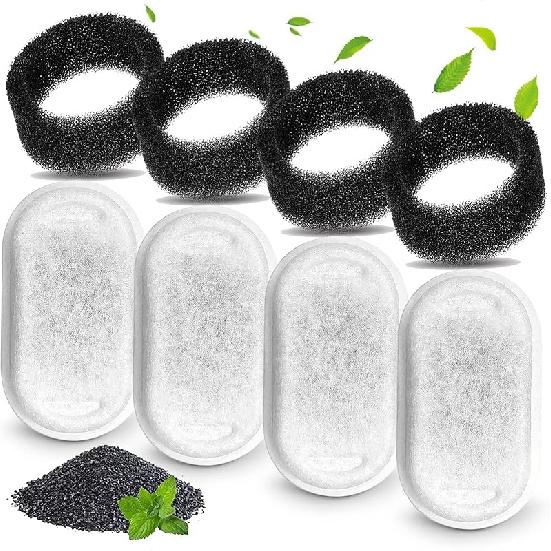 Cat Water Fountain Filters, Compatible with Stainless Steel Pet Fountain 8 Filters with 8 Sponges Replacement Filters for Cat Fountain (8 Filters& 8