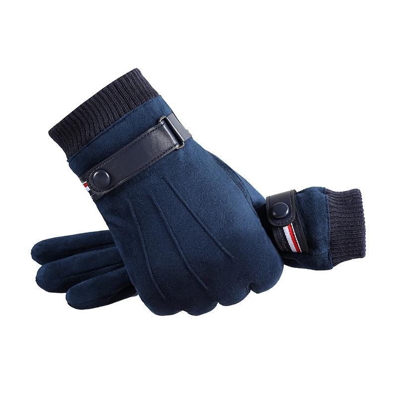 Warm Gloves Men's Suede Gloves Outdoor Riding Driving Sports Fleece Thickened Touch Screen Autumn and Winter Gloves