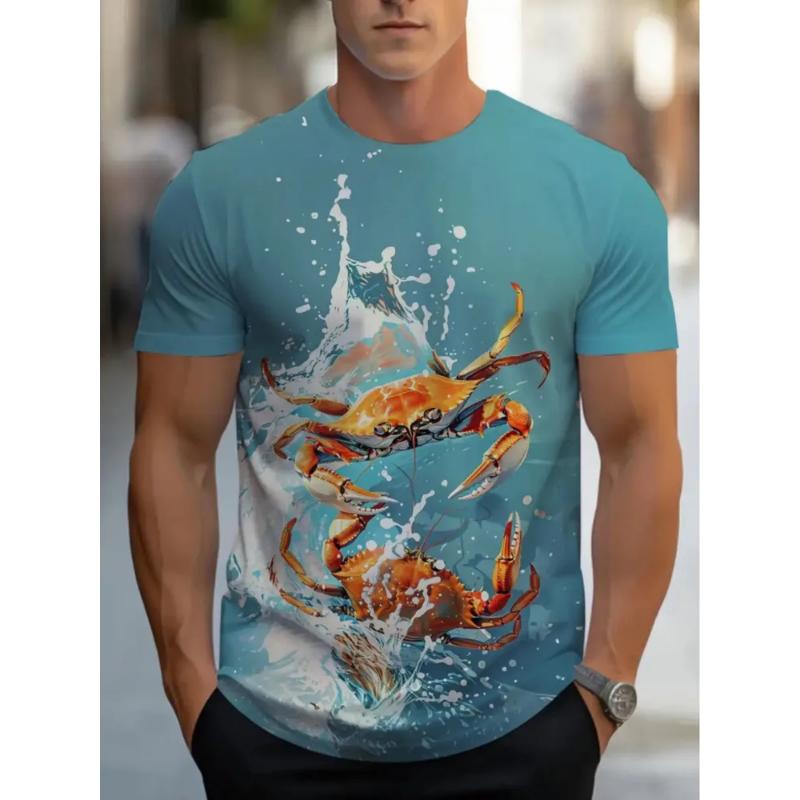 Fashion Men s Crew Neck Short Sleeve 3D Crab Color Printing Crew Neck T-Shirt Crab Short Sleeve XS