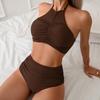 2026 Halter Wrinkled High Neck Female Swimsuit High Waist Bikini Women Swimwear Two-pieces Bikini set Bather Bathing Suit Swim