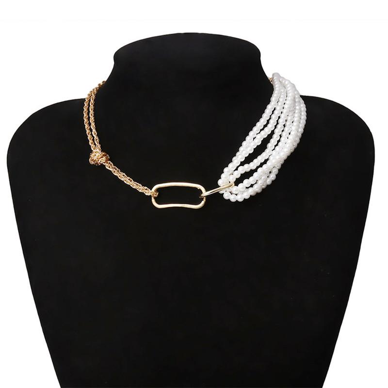 Punk Unique Chunky Thick Twisted Chain Feminine Charm Necklace Neo-Gothic Multilayer Imitation Pearl Pendant Necklace