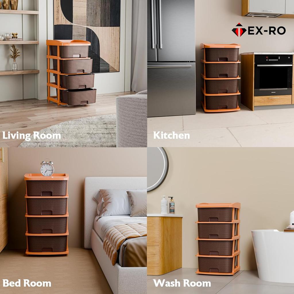 Plastic Modular Drawer Storage Chest Of Drawers Organizer Storage Box, Large Stomo Racks For Multipurpose Anti-slip Shoes Organizers | Brown | 5 Layer