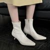 Soft Leather Spring And Autumn Single Boots Small Leather Boots Thin High Heel Short Boots Women'S Elastic Thin Boots Naked Apricot Beige Boots