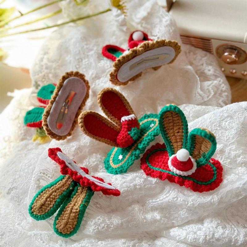 Stylish Christmas Hair Clip Eye Catching Design Hair Clip Hairpin Festive Knitted Hair Accessory for Children Christmas