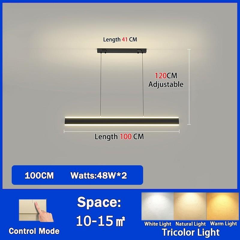 

120CM 3 Lighting Modes Household Minimalist LED Chandelier Electric Ceiling Lamp Remote Control Dining Room Pendant Light 100CM【Black】【Tri-color】