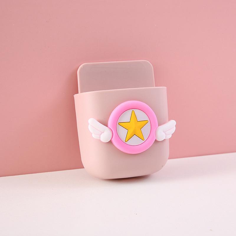 Cartoon Wall Mounted Organizer Storage Box Remote Control Mounted Mobile Phone Plug Holder Stand Wall Charging Multifunctio