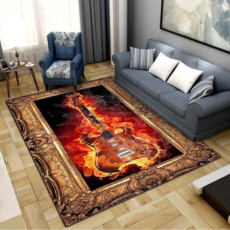 Fire Guitar Carpet Rug for Living Room Bedroom Home Sofa Decoration,Kids play Non-slip Floor Mat