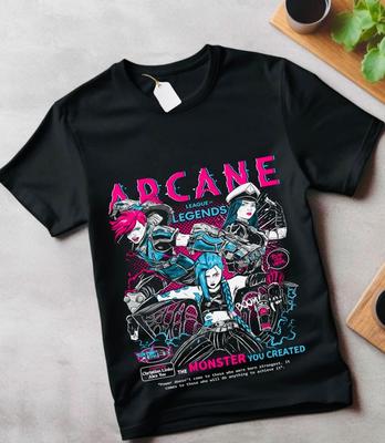 Jinx Arcane T-Shirt Japanischer Anime Cartoon Jinx Arcane Grafik T-Shirt Alle Größen