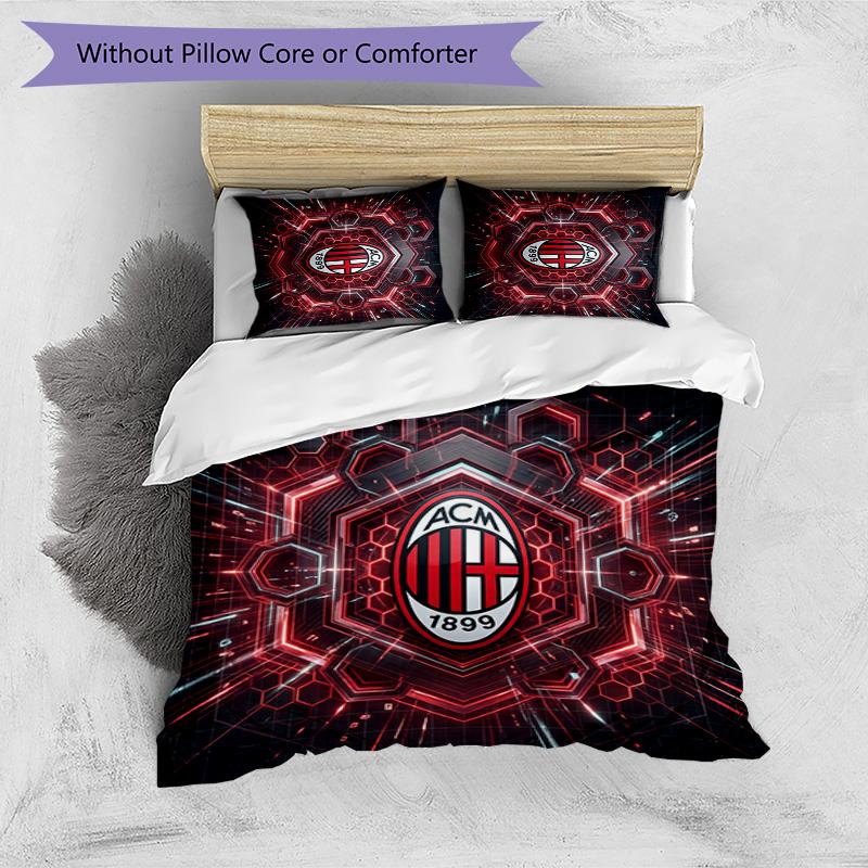 Set Lenzuola Stampa AC Milan 3 Pezzi Morbido Delicato sulla Pelle Lavabile Copripiumino e Federe Set Stagione Unica Camera da Letto