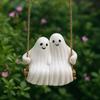 Halloween Couple Ghost Swing Statue Resin White Ghost Swinging Figurine Cute Ghost Sculpture for Garden Patio Yard Decor