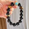 Wind 12Mm Large Granular Natural Tiger's Eye Stone Black Agate Premium Sense Bracelet Bracelet